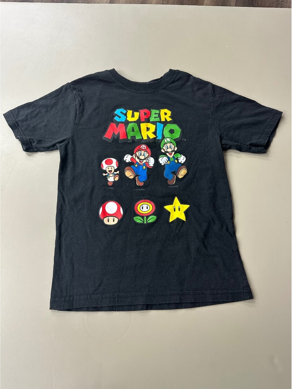 Super Mario Kids Black Graphic T-Shirt Size 7